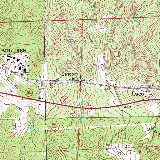 Topographic Map of Bascom Cemetery, AL