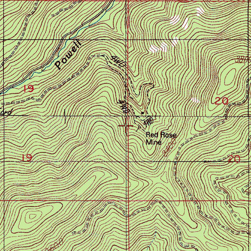 Topographic Map of Red Rose Mine, OR