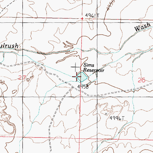 Topographic Map of Sims Reservoir, AZ
