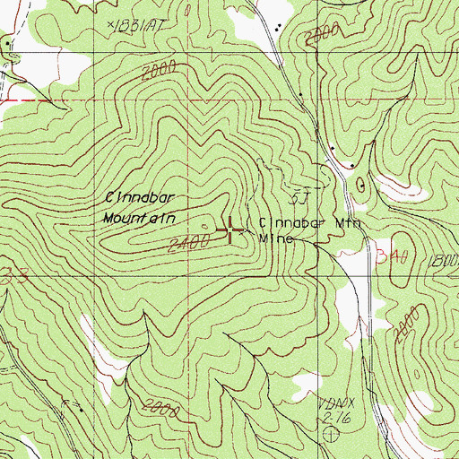 Topographic Map of Cinnabar Mountain Mine, OR