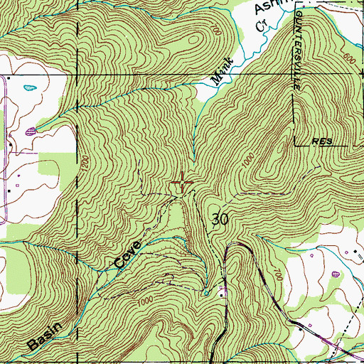 Topographic Map of Basin Cove, AL
