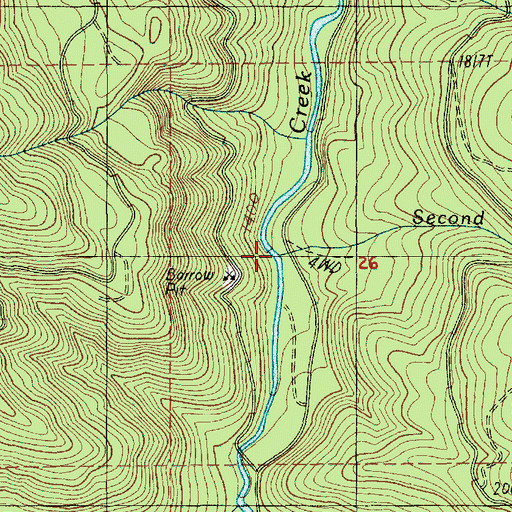 Topographic Map of Second Creek, OR