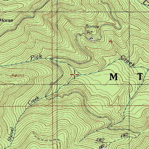 Topographic Map of Shovel Creek, OR