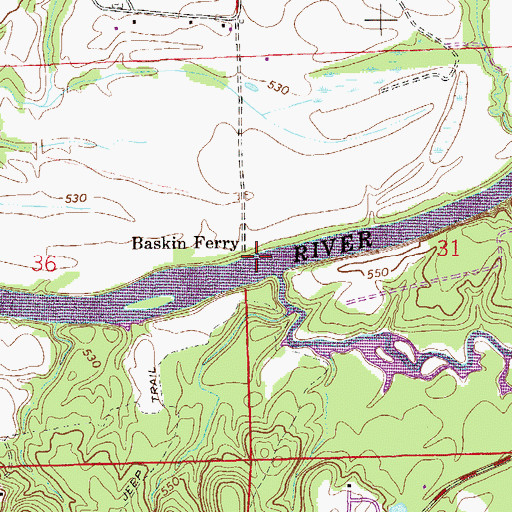 Topographic Map of Baskin Ferry (historical), AL