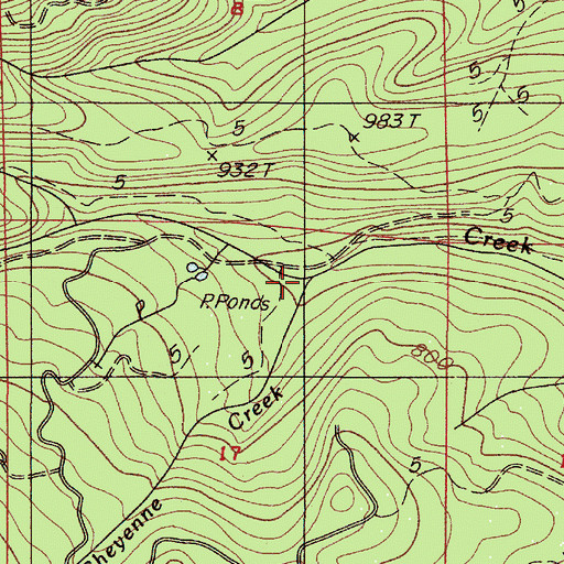 Topographic Map of Cheyenne Creek, OR