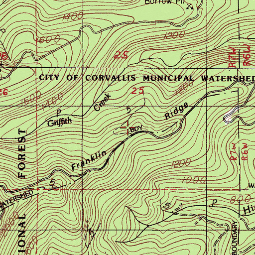 Topographic Map of Franklin Ridge, OR
