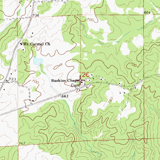 Topographic Map of Baskins Chapel, AL