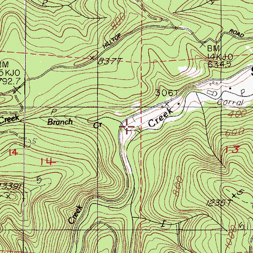 Topographic Map of Branch Creek, OR