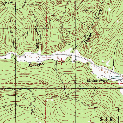 Topographic Map of Pigeon Creek, OR