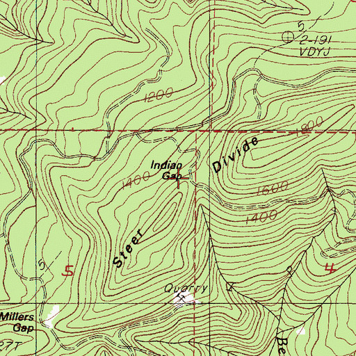 Topographic Map of Indian Gap, OR