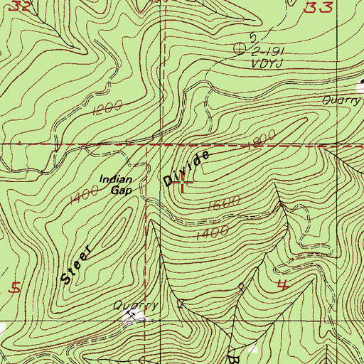 Topographic Map of Steer Divide, OR