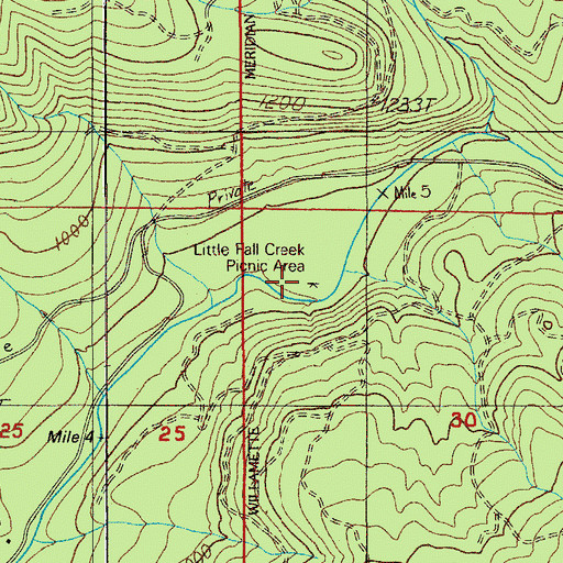 Topographic Map of Little Fall Creek Picnic Area, OR