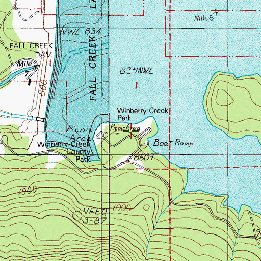 Topographic Map of Fall Creek Reservoir State Park, OR