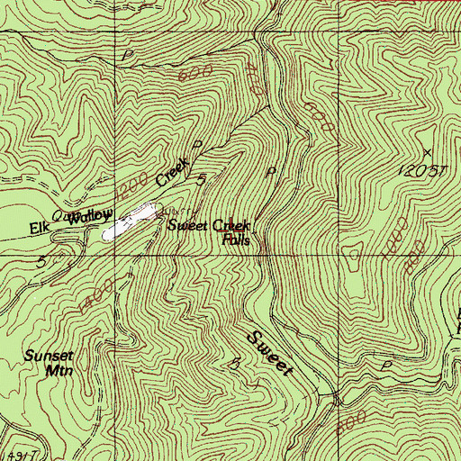 Topographic Map of Sweet Creek Falls, OR