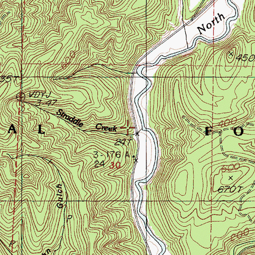 Topographic Map of Straddle Creek, OR