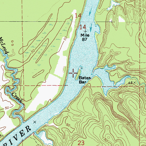 Topographic Map of Bates Bar, AL