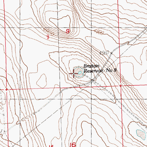 Topographic Map of Brattain Reservoir Number 8, OR