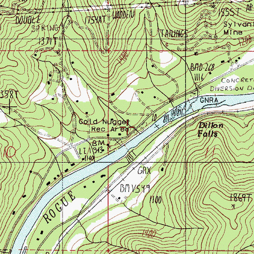 Topographic Map of Gold Nugget County Recreation Area, OR