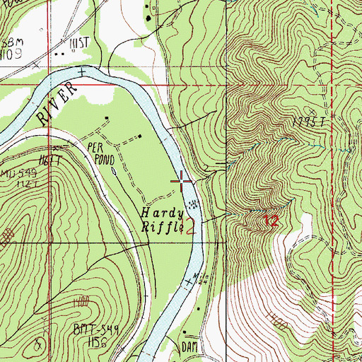 Topographic Map of Hardy Riffle, OR