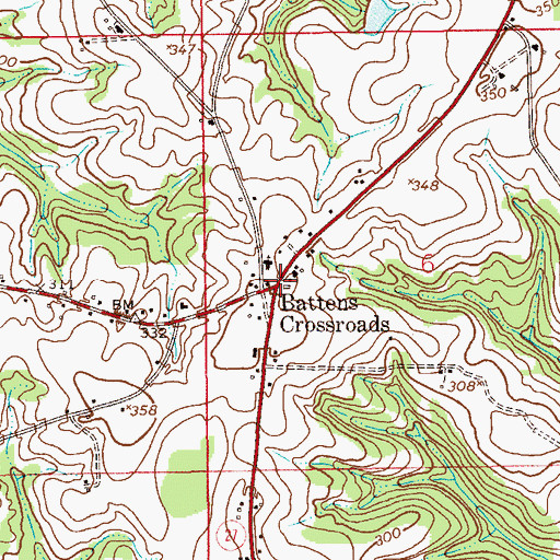 Topographic Map of Battens Crossroads, AL