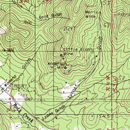 Topographic Map of Anderson Mine, OR