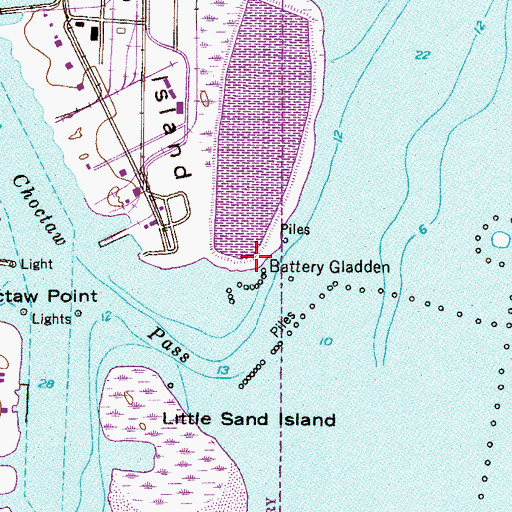 Topographic Map of Battery Gladden (historical), AL
