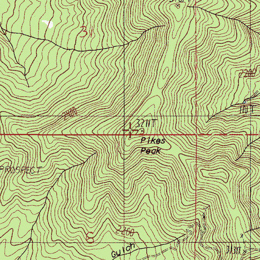 Topographic Map of Pikes Peak, OR
