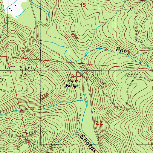Topographic Map of Pony Bridge, OR