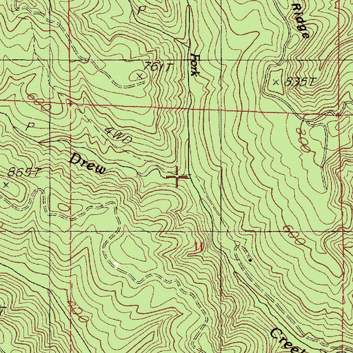 Topographic Map of Right Fork Drew Creek, OR