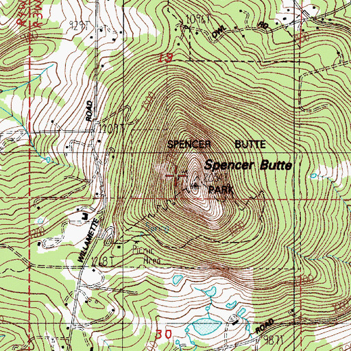 Topographic Map of Spencer Butte Park, OR