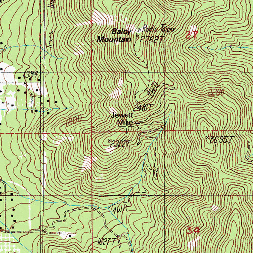 Topographic Map of Jewett Mine, OR