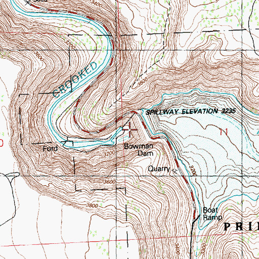 Topographic Map of Bowman Dam, OR