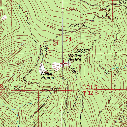 Topographic Map of Walker Prairie, OR