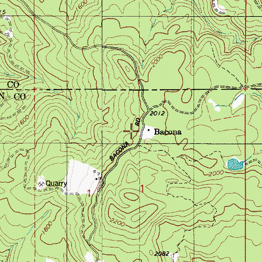 Topographic Map of Bacona, OR