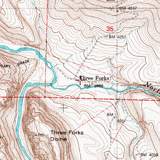 Topographic Map of Three Forks, OR