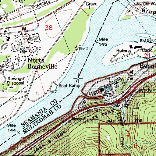 Topographic Map of Entrance to Bonneville Lock, OR