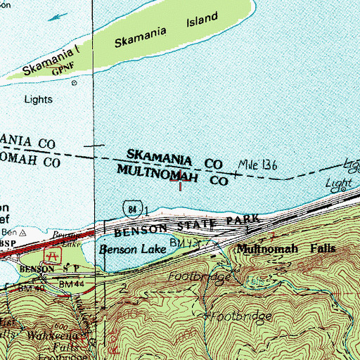 Topographic Map of Multnomah Falls Bar Range, OR
