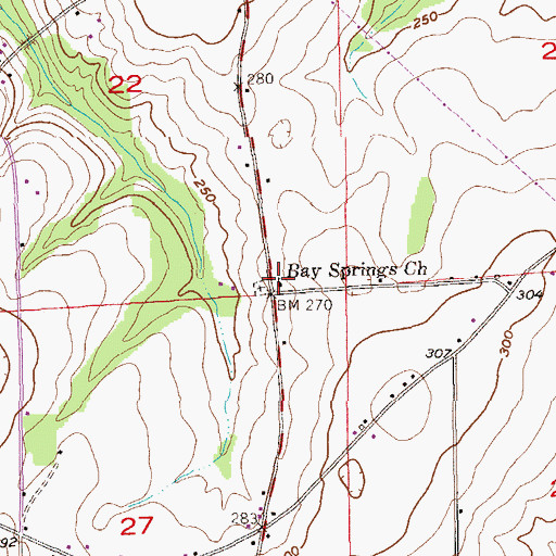 Topographic Map of Bay Springs Baptist Church, AL