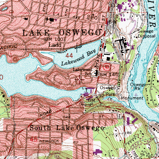 Topographic Map of Lakewood, OR
