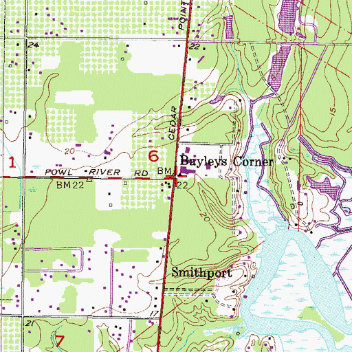 Topographic Map of Bayleys Corner, AL