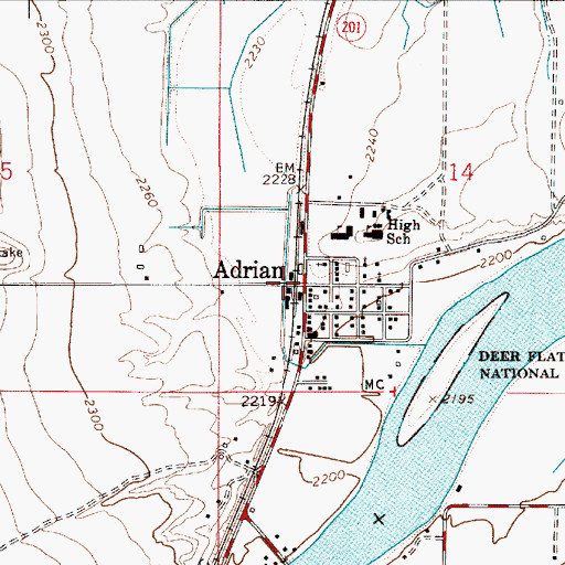 Topographic Map of Adrian, OR