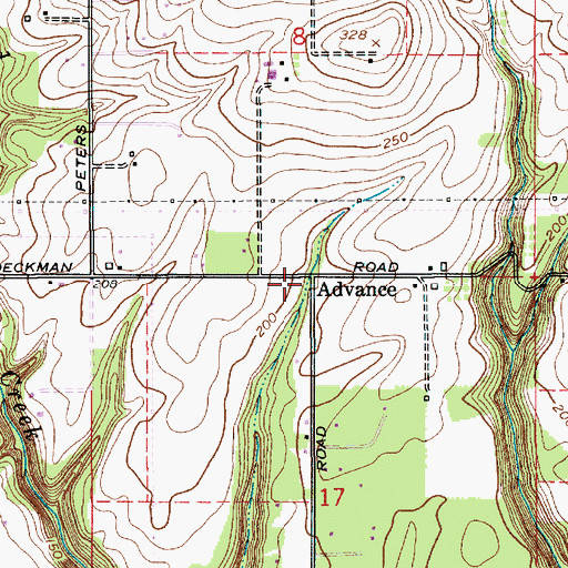 Topographic Map of Advance, OR
