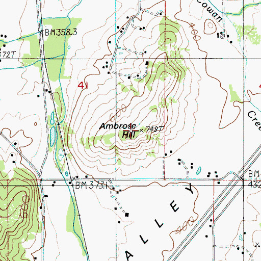 Topographic Map of Ambrose Hill, OR