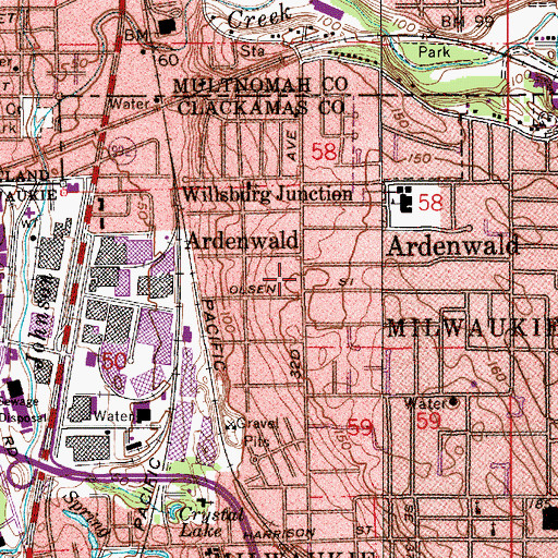 Topographic Map of Ardenwald, OR