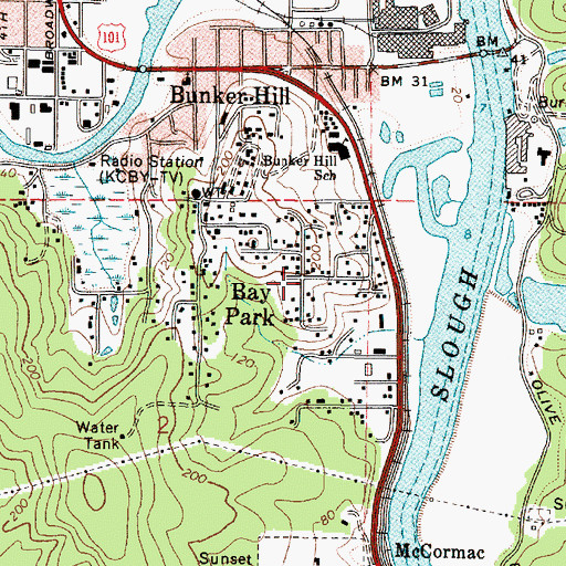 Topographic Map of Bay Park, OR