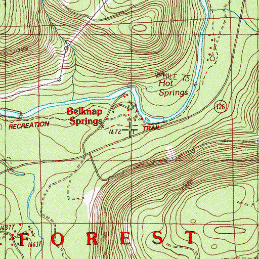 Topographic Map of Belknap Springs, OR