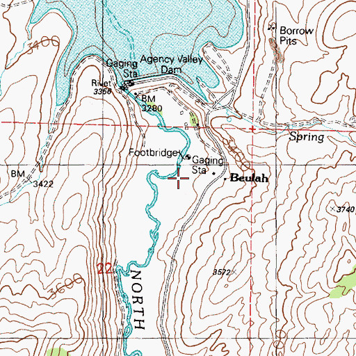 Topographic Map of Beulah, OR