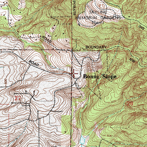 Topographic Map of Bonny Slope, OR