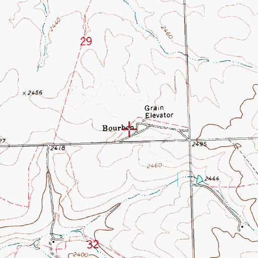 Topographic Map of Bourbon (historical), OR