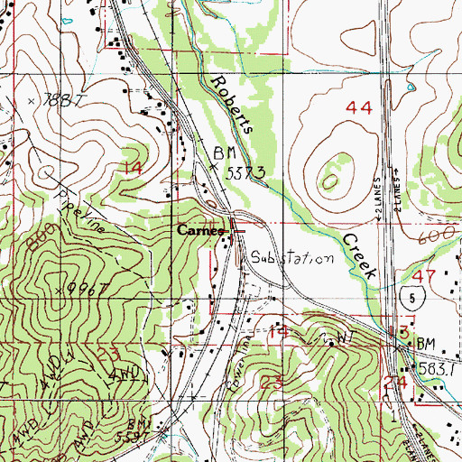 Topographic Map of Carnes (historical), OR